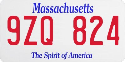 MA license plate 9ZQ824