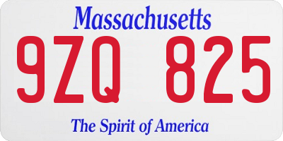 MA license plate 9ZQ825