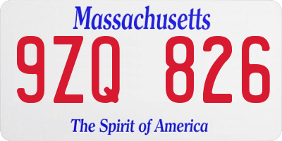 MA license plate 9ZQ826