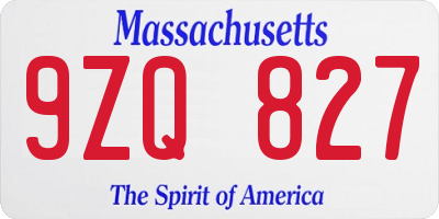 MA license plate 9ZQ827