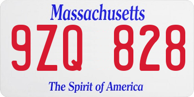 MA license plate 9ZQ828
