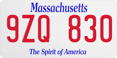 MA license plate 9ZQ830