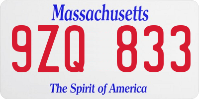 MA license plate 9ZQ833