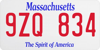 MA license plate 9ZQ834