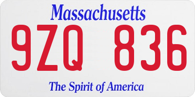 MA license plate 9ZQ836