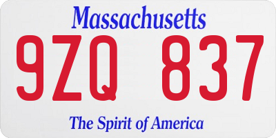 MA license plate 9ZQ837