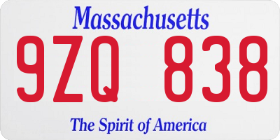 MA license plate 9ZQ838