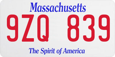 MA license plate 9ZQ839