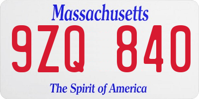 MA license plate 9ZQ840