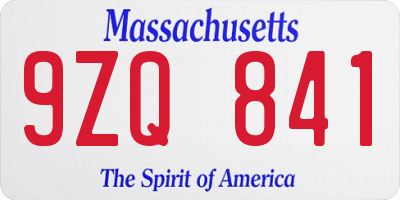 MA license plate 9ZQ841