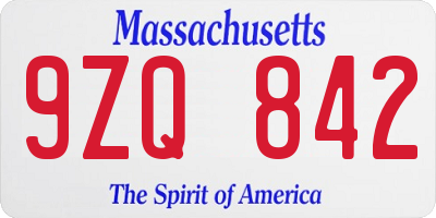 MA license plate 9ZQ842