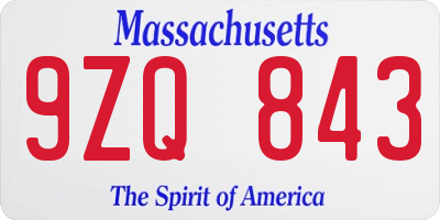 MA license plate 9ZQ843