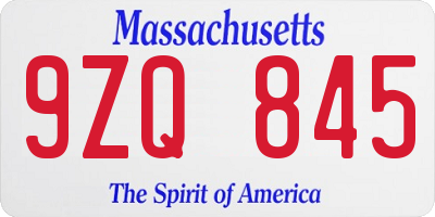 MA license plate 9ZQ845