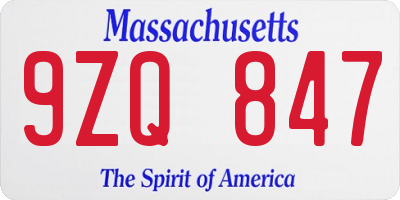 MA license plate 9ZQ847