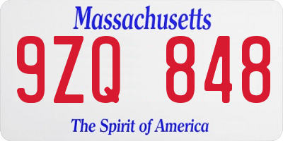 MA license plate 9ZQ848