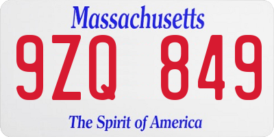 MA license plate 9ZQ849