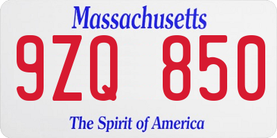 MA license plate 9ZQ850