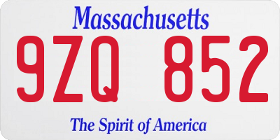 MA license plate 9ZQ852