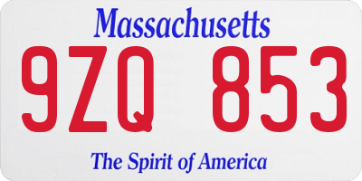 MA license plate 9ZQ853