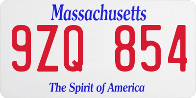 MA license plate 9ZQ854