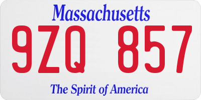 MA license plate 9ZQ857