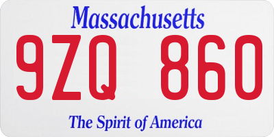 MA license plate 9ZQ860