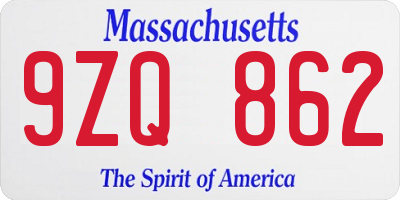 MA license plate 9ZQ862