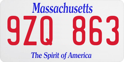 MA license plate 9ZQ863