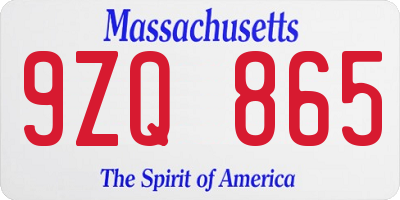 MA license plate 9ZQ865