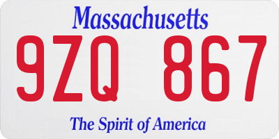 MA license plate 9ZQ867