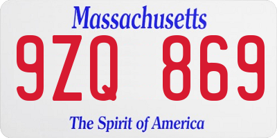 MA license plate 9ZQ869