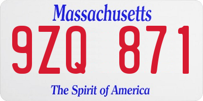 MA license plate 9ZQ871