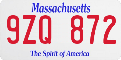 MA license plate 9ZQ872