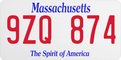 MA license plate 9ZQ874