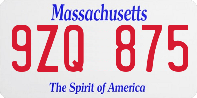 MA license plate 9ZQ875