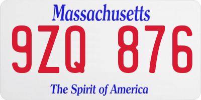 MA license plate 9ZQ876