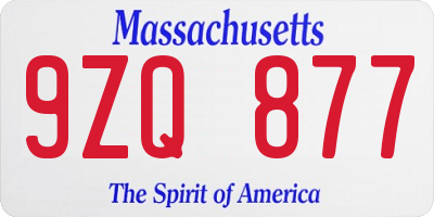 MA license plate 9ZQ877