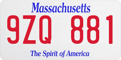MA license plate 9ZQ881
