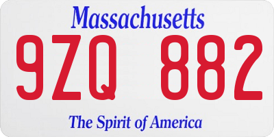 MA license plate 9ZQ882