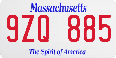 MA license plate 9ZQ885