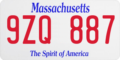 MA license plate 9ZQ887