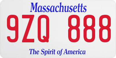 MA license plate 9ZQ888