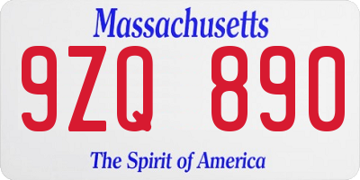 MA license plate 9ZQ890