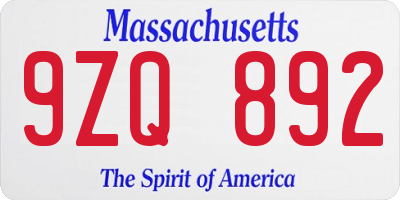 MA license plate 9ZQ892