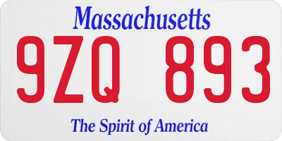 MA license plate 9ZQ893