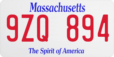 MA license plate 9ZQ894