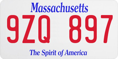 MA license plate 9ZQ897