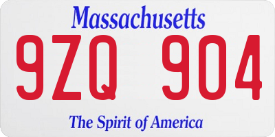 MA license plate 9ZQ904