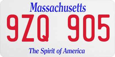 MA license plate 9ZQ905