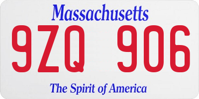 MA license plate 9ZQ906